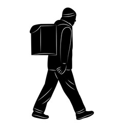 male courier walking silhouette on white background vector