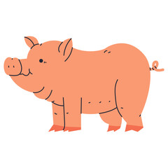Cute pig vector cartoon farm animal illustration isolated on a white background.