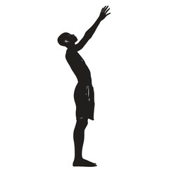 Silhouette of a man reaching up to catch a frisbee, Foot. Generated AI 