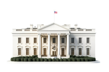 Fototapeta na wymiar Majestic White House Flying the Flag. On a White or Clear Surface PNG Transparent Background.