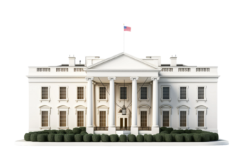 Majestic White House Flying the Flag. On a White or Clear Surface PNG Transparent Background.