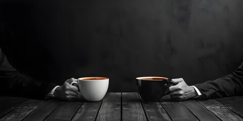 Business Professional Debating Dark vs Light Coffee Roast on Moody Desk