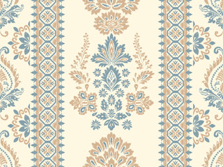 Vector damask floral vintage seamless pattern in Ikat style. Vector pattern for home decor in retro style. Retro ikat texture.