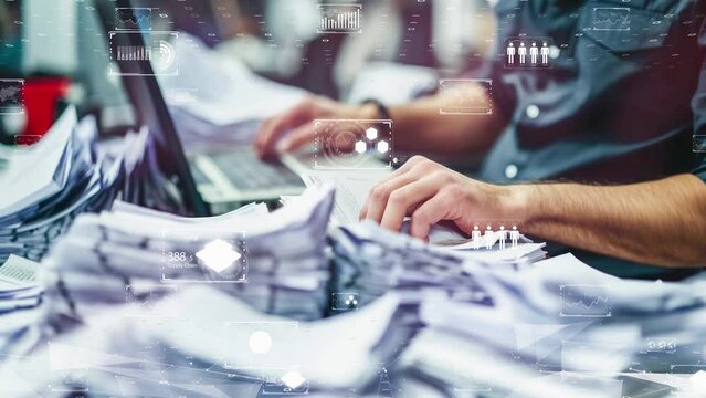 The transition from paper-based to digital document management, concept of digital transformation.