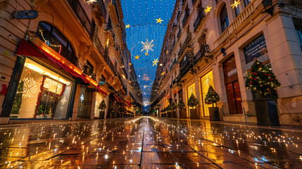 Christmas decorations on the streets of Malaga city 