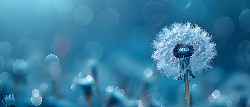 Dreamy Dandelion Silhouette in Soft Blue Hues. Concept Nature Photography, Floral Silhouettes, Soft Color Palettes, Dreamy Aesthetic