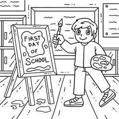 First Day of School Child in Art Class Coloring 