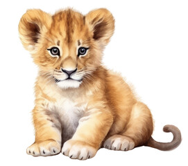 PNG  lion cub animal watercolor.  - obrazy, fototapety, plakaty