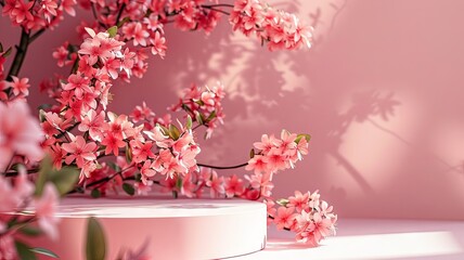 Spring Flower 3D Podium in Pink with Floral Background

