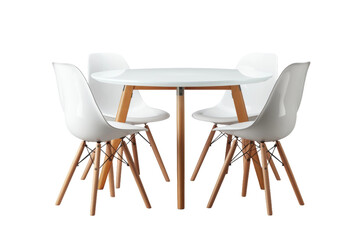 Harmony in White: The Table and Chairs Quartet. On a White or Clear Surface PNG Transparent Background.
