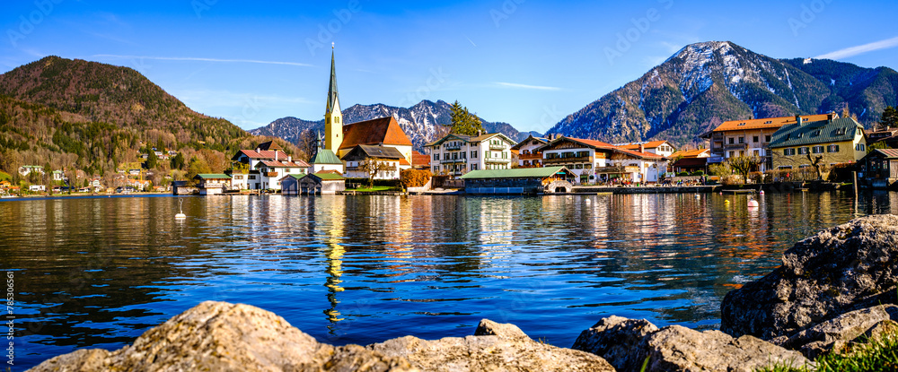 Poster old town of rottach-egern at the tegernsee lake