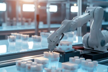 Automated robotic arm handling specimens in a modern laboratory setup