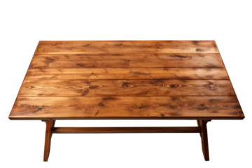 Lone Wooden Table: A Minimalist Touch in White Space. On a White or Clear Surface PNG Transparent Background.