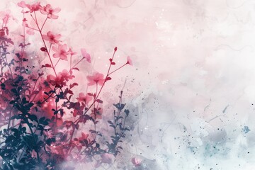 Colorful Spring Flowers Blossoming on Cherry Branches. Abstract Watercolor Landscape Background