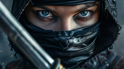 Close up portrt fantasy woman warrior assassin 