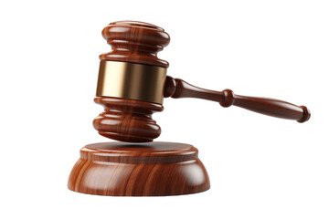Silent Decree: Wooden Judges Gavel on White. On a White or Clear Surface PNG Transparent Background.