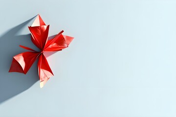 A vibrant red origami flower gracefully placed on a pristine white background