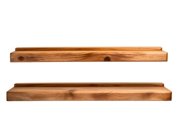 Symmetrical Wooden Shelves in Harmony. On a White or Clear Surface PNG Transparent Background.