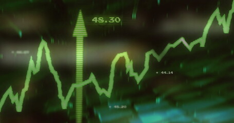 Image of data processing, diagrams and stock market over black background