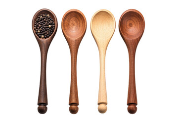 Trio of Flavor: Spices in Wooden Spoons. On a White or Clear Surface PNG Transparent Background.