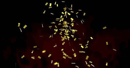 Image of gold confetti floating over red and black background