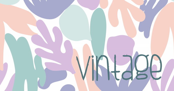 Fototapeta Image of vintage text in blue over organic pastel shapes on white background