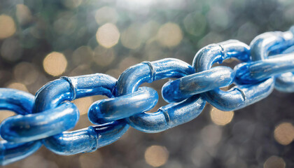 Close-up of a blue chain with golden bokeh background