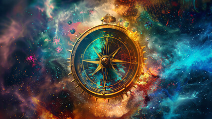Colorful fantasy compass in the universe