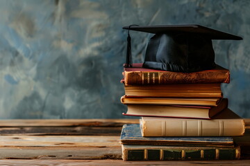 Graduation cap on stack of books