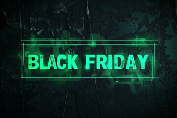 Obraz premium Green glowing black friday text on a wall for background