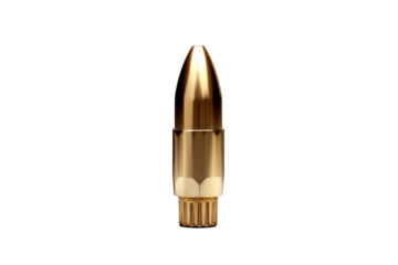 Gleaming Brass Bullet: Shining Elegance on a Blank Canvas. On a White or Clear Surface PNG Transparent Background.
