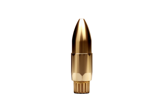 Gleaming Brass Bullet: Shining Elegance on a Blank Canvas. On a White or Clear Surface PNG Transparent Background.