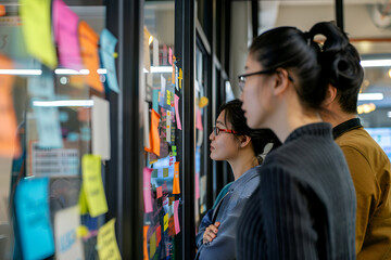 A group of employees engaged in a brainstorming session, implementing Kaizen techniques to improve workflow and productivity