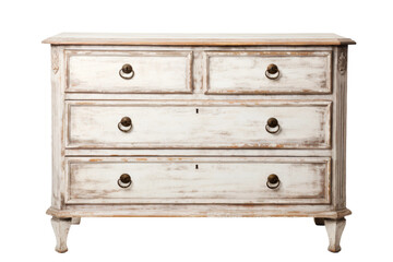 A Study in White: Three Drawer Elegance. On a White or Clear Surface PNG Transparent Background.