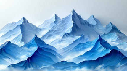 Paper mountain landscape, blue mountains made of paper.