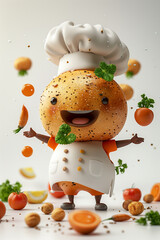 Obraz premium Stuffed sweet bun with chefs hat on head