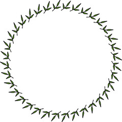 Simple round frame with green branches on white background. Vector image.