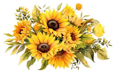 PNG Sunflower plant flower bouquet inflorescence. - obrazy, fototapety, plakaty