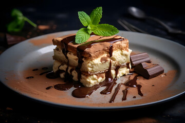 Tiramisu, Decadent Italian dessert with coffee soaked ladyfingers and mascarpone