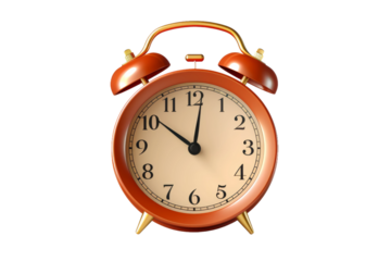Timeless Glow: Vibrant Orange Alarm Clock Illuminated Against a White Canvas. On a White or Clear Surface PNG Transparent Background.
