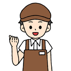 カフェ店員の男性がガッツポーズをしている