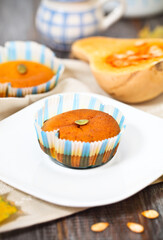 Pumpkin muffins with seeds and pumpkin