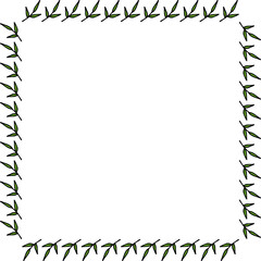 Simple square frame with green branches on white background. Vector image.