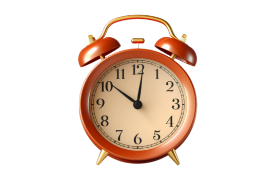 Timeless Glow: Vibrant Orange Alarm Clock Illuminated Against a White Canvas. On a White or Clear Surface PNG Transparent Background. - Powered by Adobe