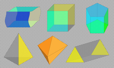 Geometric volumetric figures. Set of 3D geometric shapes. Vector illustration EPS10.