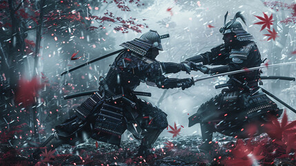 Combat between two fantasy samurai
