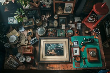 Antique Picture Frame and Vintage Objects on a Rustic Table