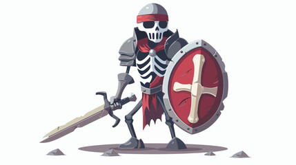 Skeleton knight game character Flat vector isolated o