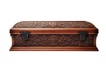 Mystical Carvings: A Wooden Box Revealing Ancient Secrets. On a White or Clear Surface PNG Transparent Background.