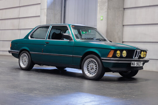 Bilbao, Spain-November 11, 2023: BMW 3 Series (E21) - 320 model with twin headlights in indoor parking